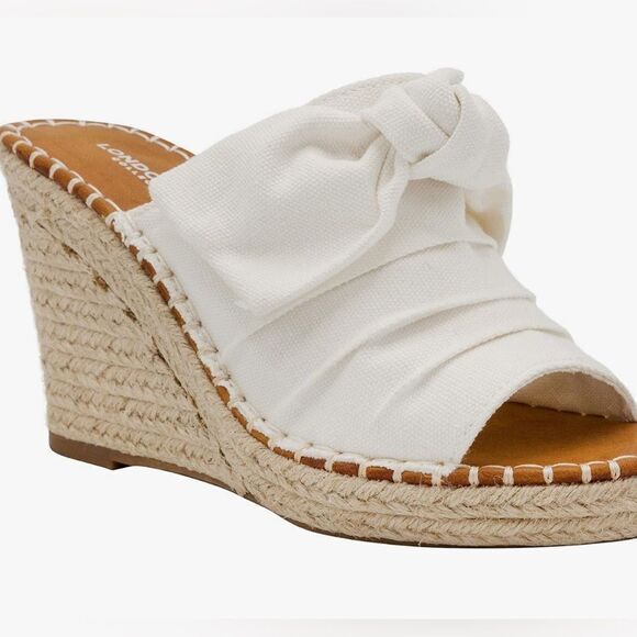 London Fog Size 11 Heidi classic Espadille wedge sandal white - Picture 9 of 12